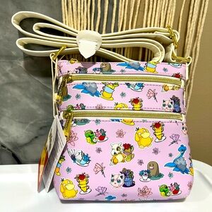 Loungefly Pokémon Characters Floral Crossbody Bag Purse Lilac background
